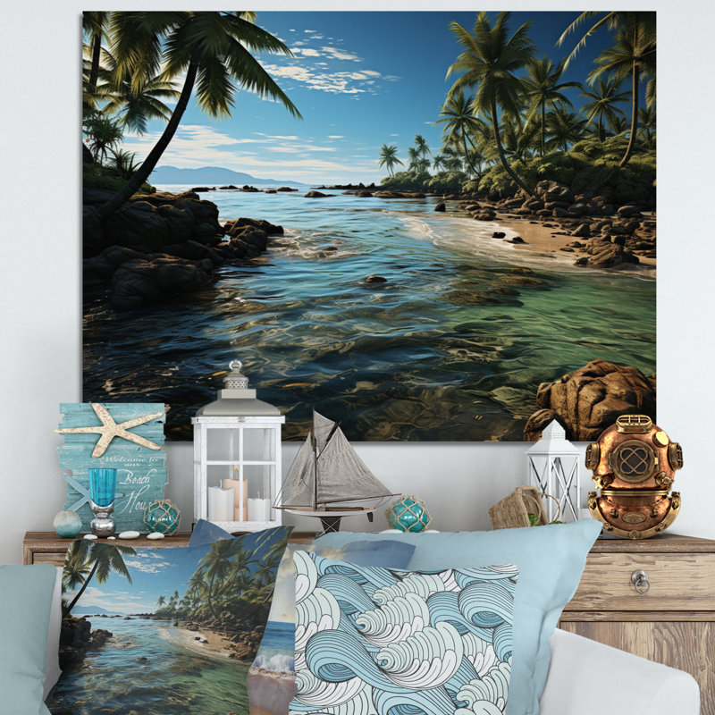 «Amandy Beach Palm Oasis», reproduction sur toile, Toile tendue, 34" H x 44" W