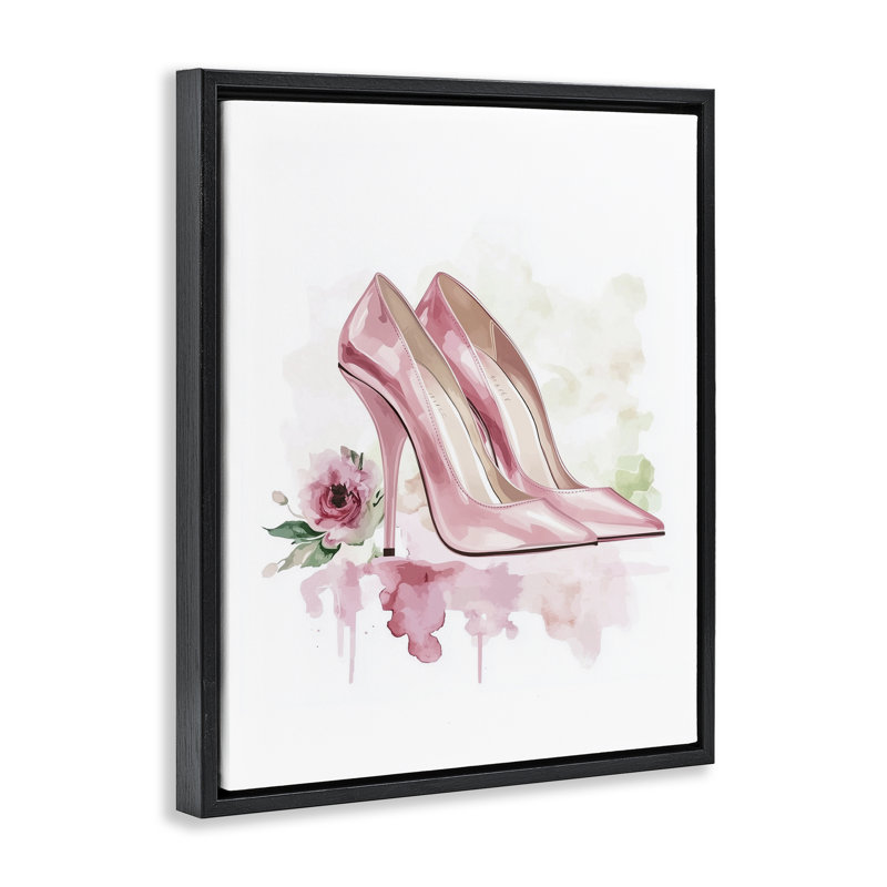 Cadre flottant Rosy Pastel Heels, design par Christine Simpson Art, Cadre flottant noir de jais, H 21 po x l 17 po