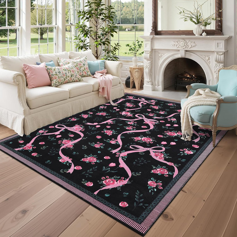2x6 Non-Slip Hallway Runner, Soft Washable Coquette Purple Rug for Kitchen, Bedroom, & Nursery