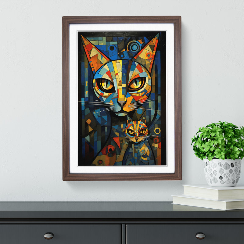 XYZ-FRM-V1223-610 Egyptian Cat Dadaism - Single Picture Frame Print on Wood, 64cm H x 46cm W x 2cm D, Walnut