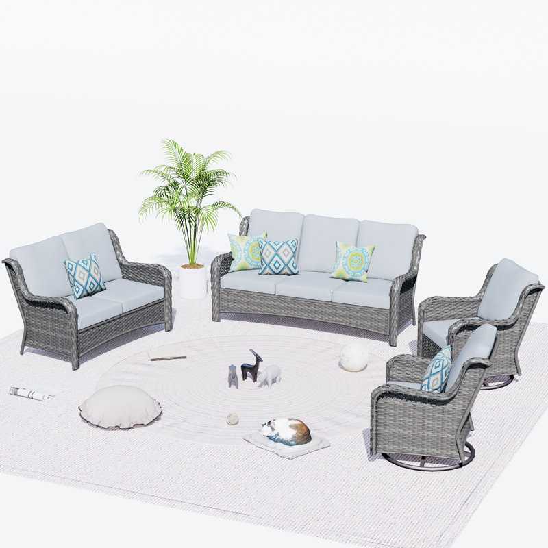 7 - Person Patio Conversation Set with Cushions, Gray, Gray