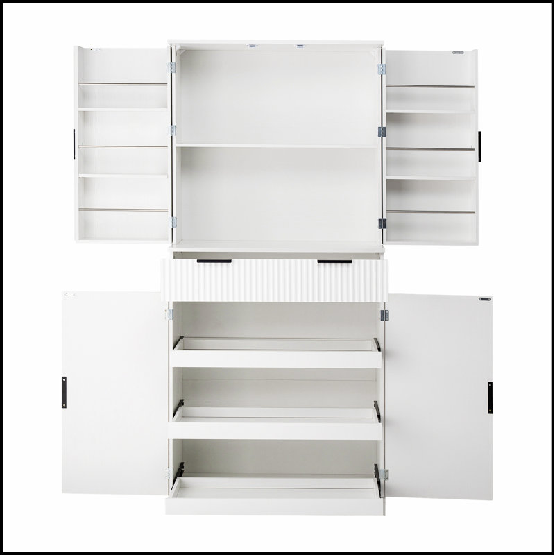 72 Inch Fluted Kitchen Pantry Cabinet with 3 Keyboard Drawers and 6 Adjustable Shelves, Freestanding Storage for Various Rooms