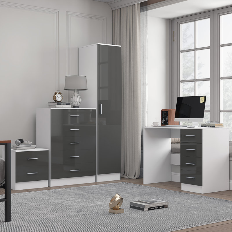 Eva Piece Bedroom Set, Grey Gloss / Matt White