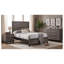 Ensemble de chambre à coucher 3 pièces Sutter en chêne gris comprenant un lit à panneaux, une commode et une table de chevet.