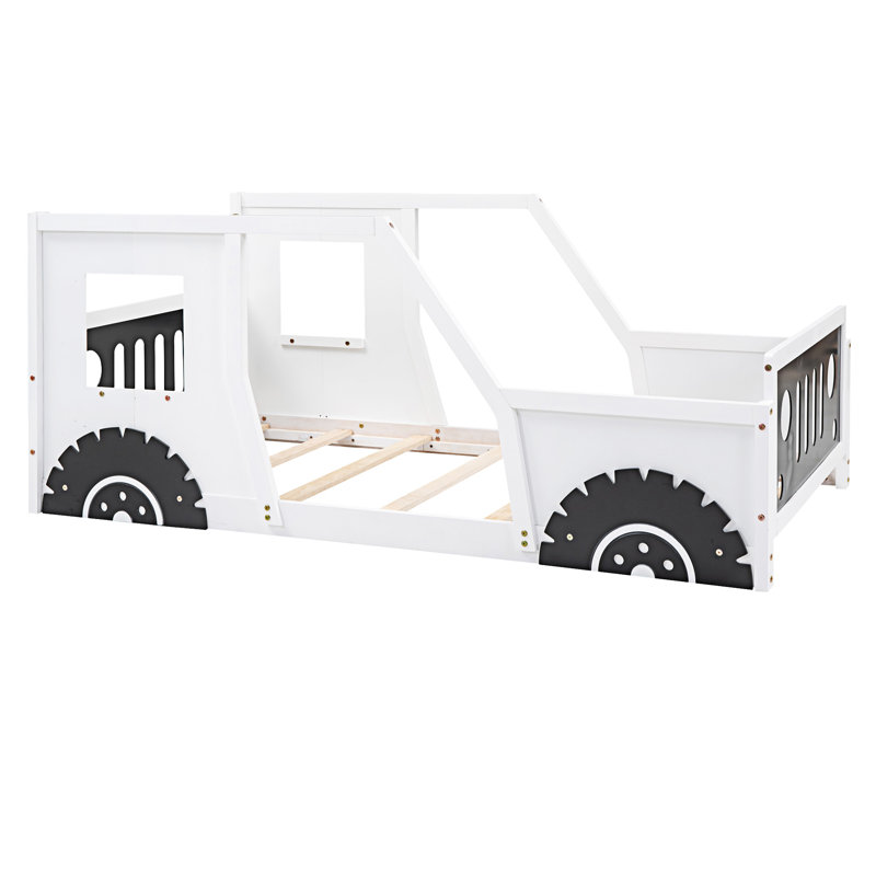 Lit plateforme en bois avec roulettes, Blanc