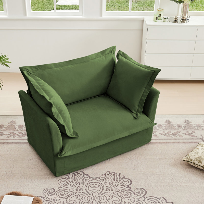 Fauteuil avec 1 siège profond, 2 coussins décoratifs et une housse simple en chenille amovible, Vert