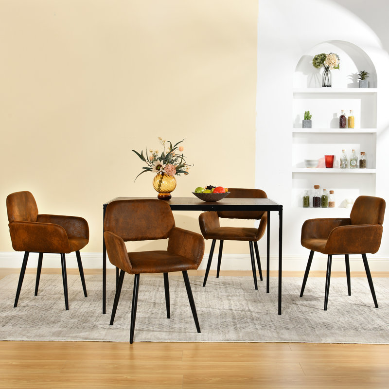 Modern 5-Piece Dining Set – Rectangular Table with 4 Upholstered Chairs, Ideal for Small Spaces