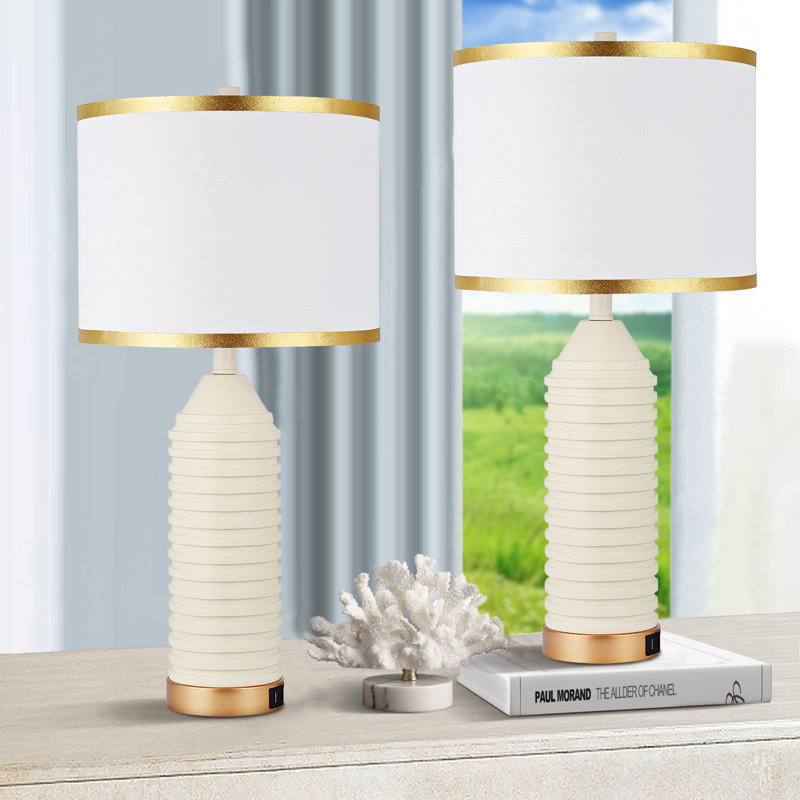 Jahsun 27‘’ Modern White/ Gold USB Table Lamps with LED Bulbs (Set of 2)