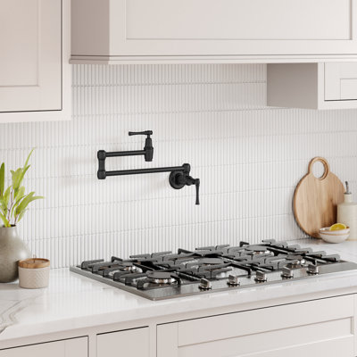 KRAUS Allyn Wall Mount Pot Filler Kitchen Faucet With Retractable Arm In Matte Black
