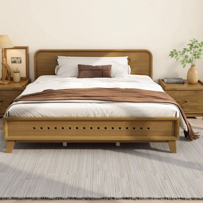 Queen Size Solid Pine Wood Platform Bed with Extra-wide Legs ,No Box Spring Needed, Queen, Yellow