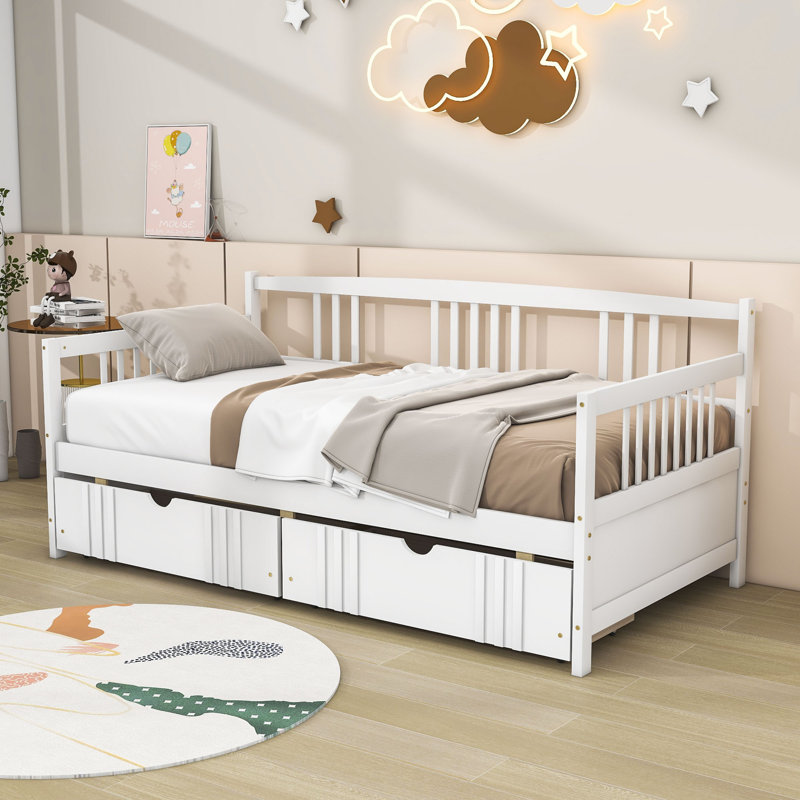 Wooden Daybed with 2 Drawers, White, Twin