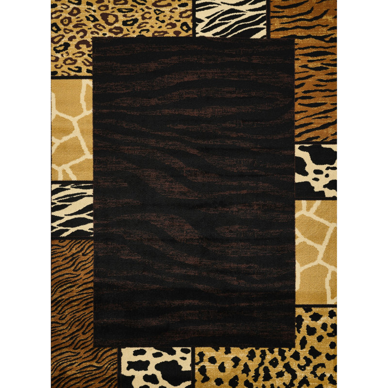 Runner Rug Featuring Black Multi Animal Print 100% Polypropylene For Rustic Greenhouses And Pet Stain Balconies