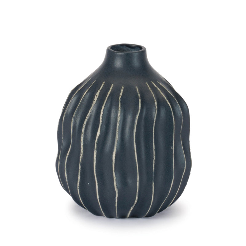 Wavy Ribbed Stoneware Vase 8.5"H