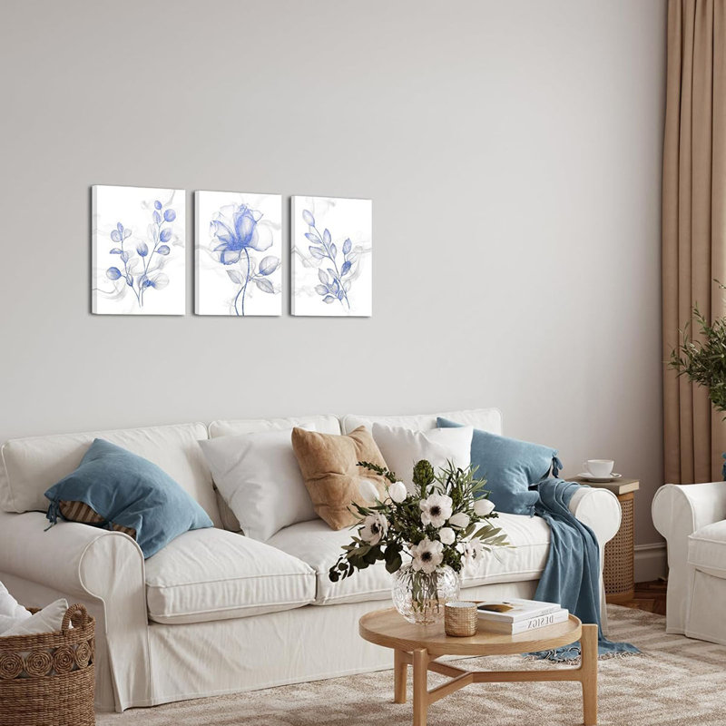 3 Piece Wrapped Canvas Print, Blue
