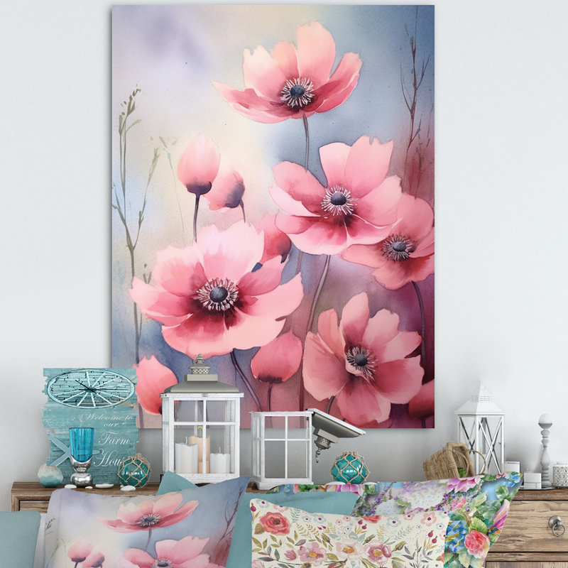 «Pink Blue Meadow» sur toile, Toile tendue, H 20 po x l 12 po x P 1 po