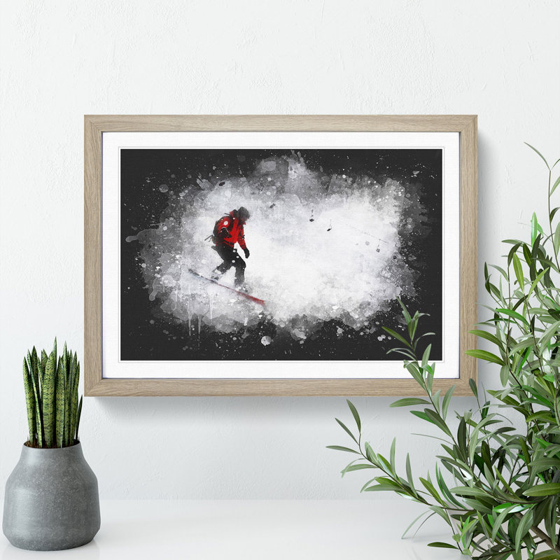 Snowboarding - Single Picture Frame Print on Wood, Oak Framed, 27cm H x 36cm W x 2cm D
