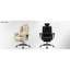 Chaise multifonctionnelle avec repose-pieds réglable et extensible, bureau ergonomique en similicuir, piètement métallique relevable.
