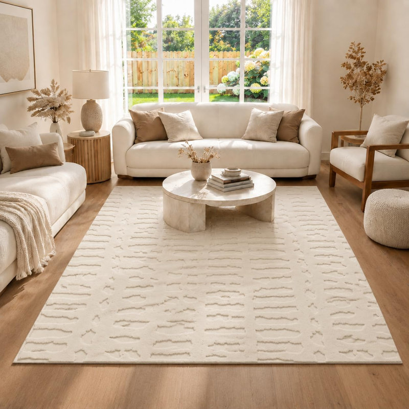 Tapis moderne ivoire lavable antidérapant, Rectangle 4pi x 6 pi