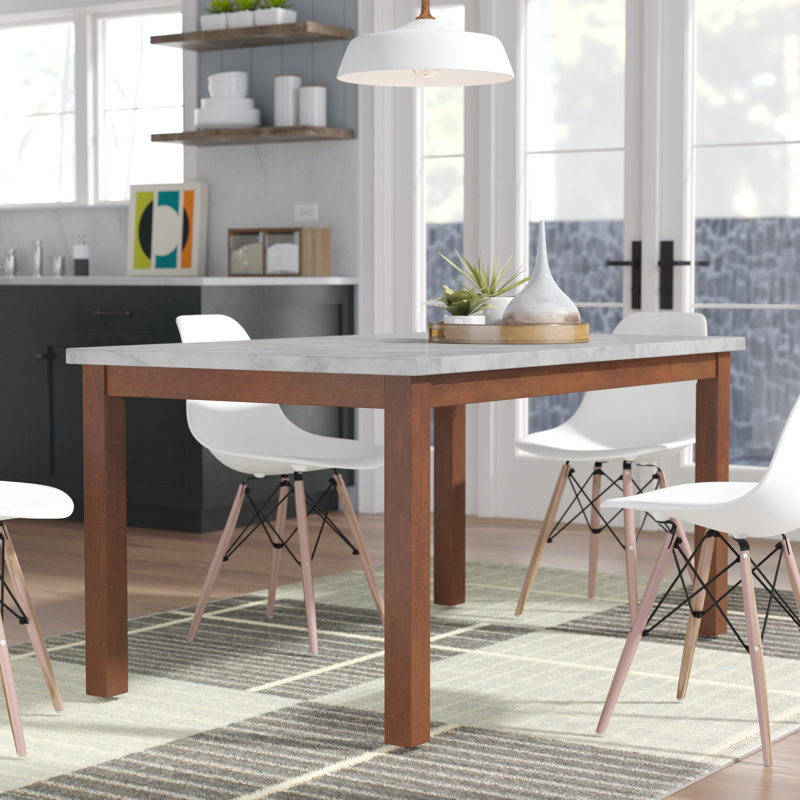 Losey Rectangular Faux Marble Top with Solid Wood Base Dining Table