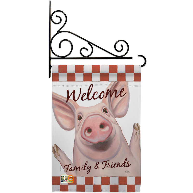 Welcome Piggy polyester 2 faces 19 x 13 po Ensemble de drapeaux