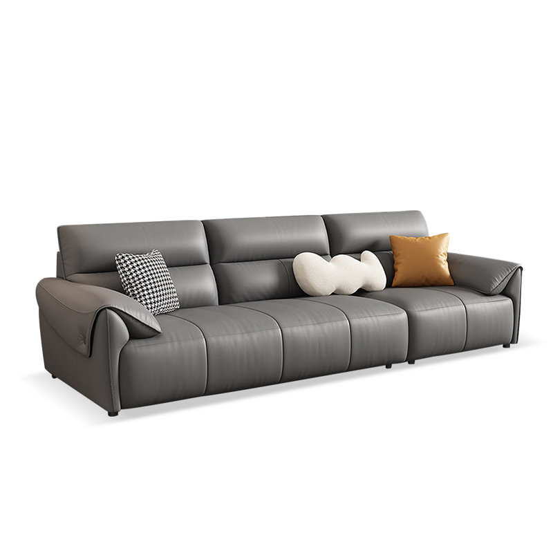 Canapé modulaire gris en cuir véritable, H 35,43 po x l 98,43 po x P 36,22 po, Gris