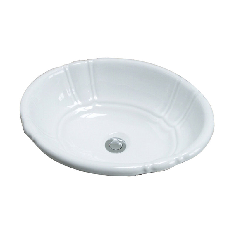 Lavabo de salle de bain ovale encastré en porcelaine vitreuse avec trop-plein Lisbon, Blanc