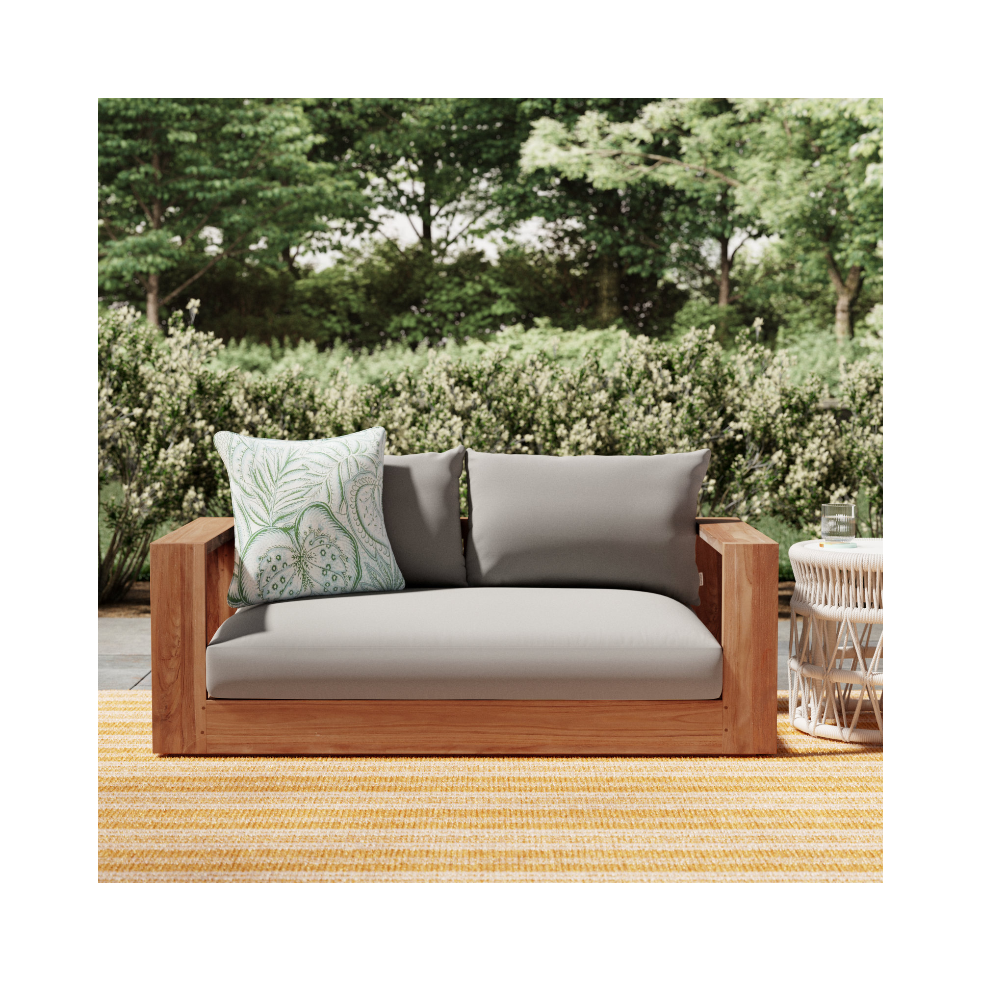 Gazel 63'' Wide Teak Loveseat with Cushions, Gray
