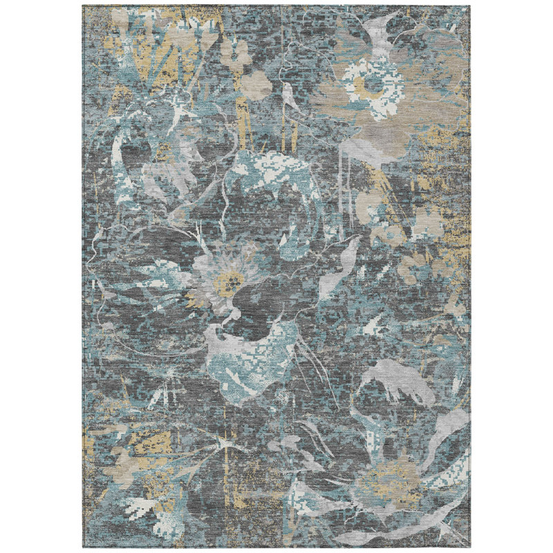 Machine Washable Indoor/Outdoor Chantille ACN2929 Floral Rug, Gray, 8' x 10'