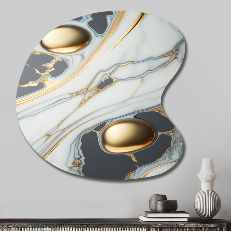 Abstract Geode Gold And White Marble IV - Abstract Marble Drop Shape Metal Wall Sculpture, 27" H x 27" W