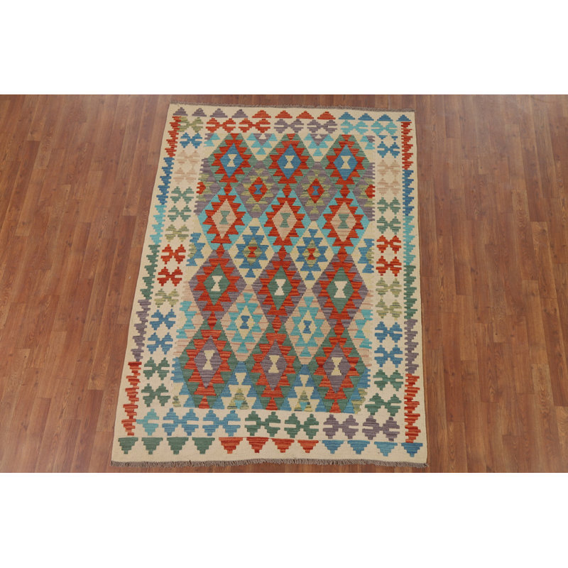 Colourful Kilim Reversible Wool Area Rug 5x7