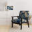 Vintage Botanical Autumn Leaves Faded Blue I - Upholstered Contemporary Arm Chair, Botanical Abstract Accent Chair