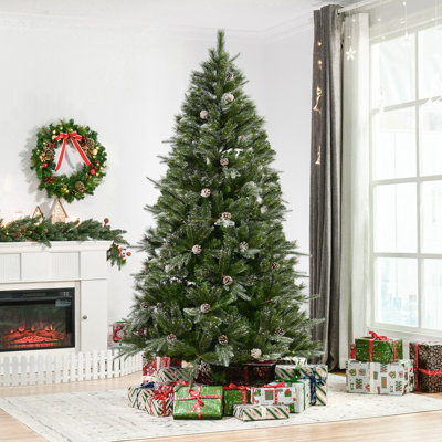 Arbre de Noël pin vert réaliste 6 pi 10 po avec pommes de pin et cachemire