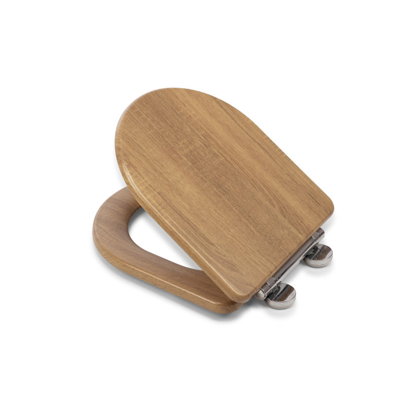 Varese Soft Close Toilet Seat - Quick Release Button for Easy Cleaning and Adjustable Hinges with Top and Bottom Fixings Included, Antibacterial Treated Surface (D-Shape Toilet Seat Grey Oak)