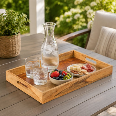 Handcrafted  Mango Wood Serving Tray with Handles