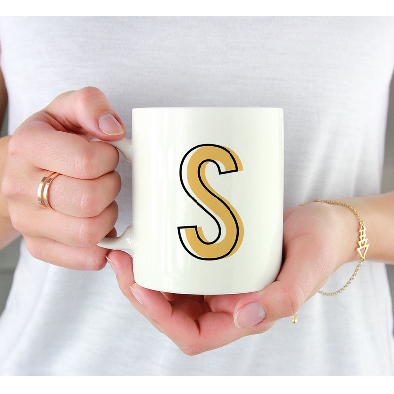 Tasse à café personnalisée avec monogramme personnalisé avec lettres A à Z, tasse à café en céramique 11 oz à blocs de couleur personnalisée, paquet de 1