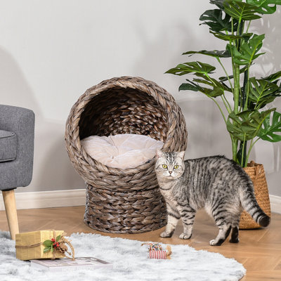 Lit pour chat surélevé tissé à la main avec coussin moelleux et forme de chaise en forme d'œuf de chat, lit de chat pour chat avec support, lit surélevé pour chats d'intérieur