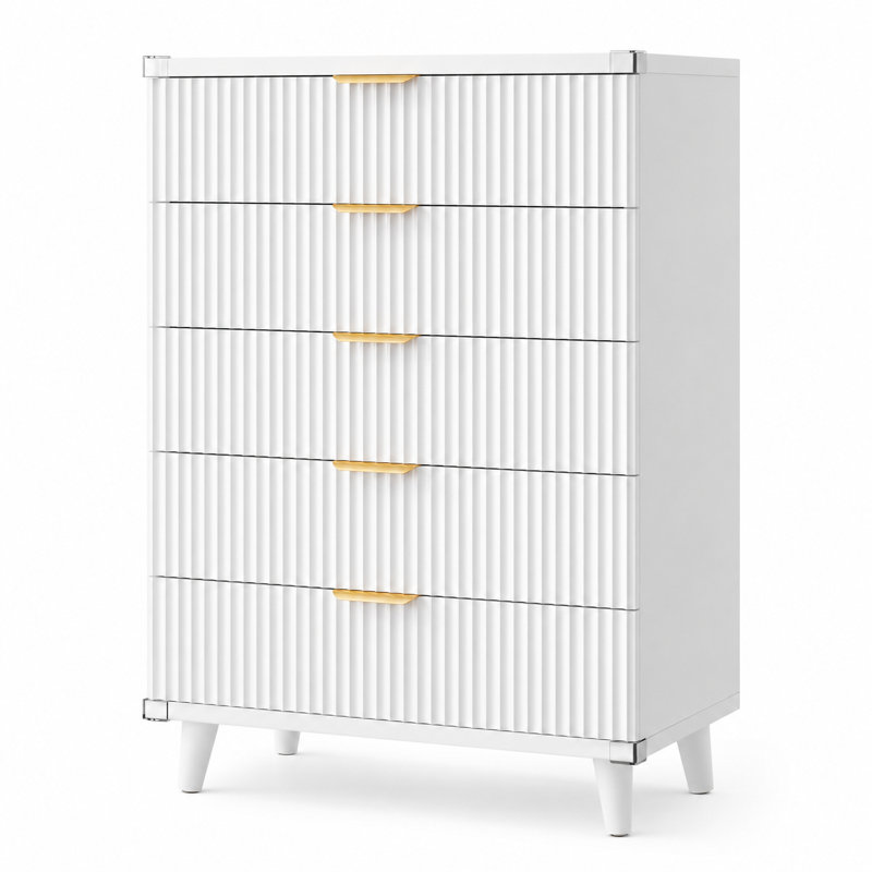 Fluted 5-Drawer Dresser For Bedroom, 28" Modern Chest Of Drawers With Deep Drawers, Wood Drawer Organizer For Living Room, Hallway, Nursery, Hallway Closet