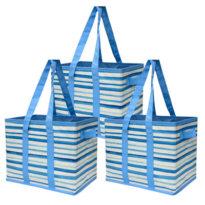DuraSack Collapsible Totes, All-Purpose, 13"L X 9.5"W X 11"H, Waves, 3-Pack