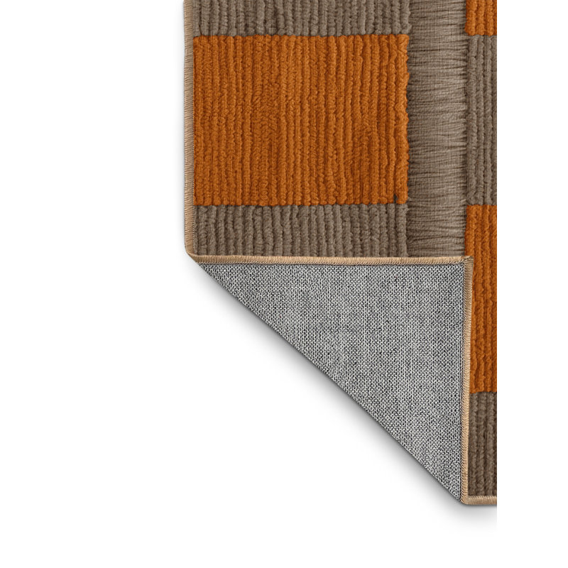 Machine Washable Checkered Brown Area Rug, Round 5'