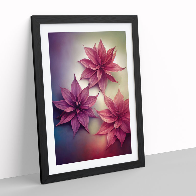 Three Radiant Flowers - Single Picture Frame Print, 34cm H x 25cm W x 2cm D, Black