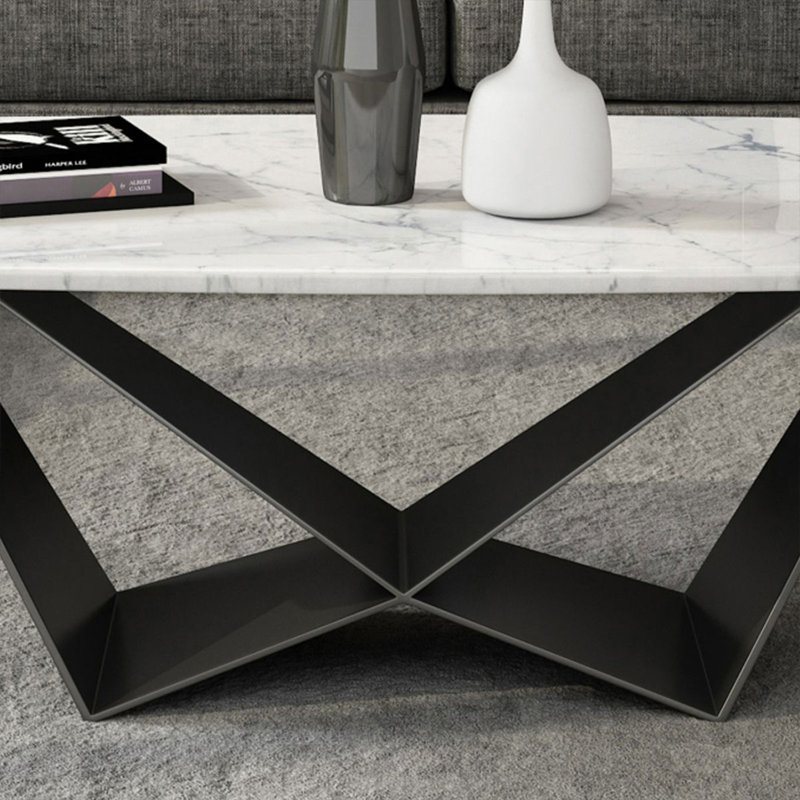 White Marble Rectangular Coffee Table, 17.72" H x 55.12" W x 27.56" D, White / Black