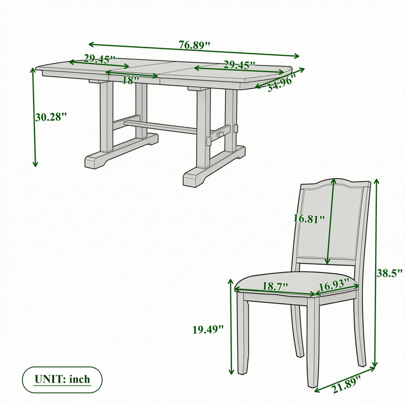 Ensemble de table de salle à manger cinq pièces avec quatre chaises rembourrées, Brun