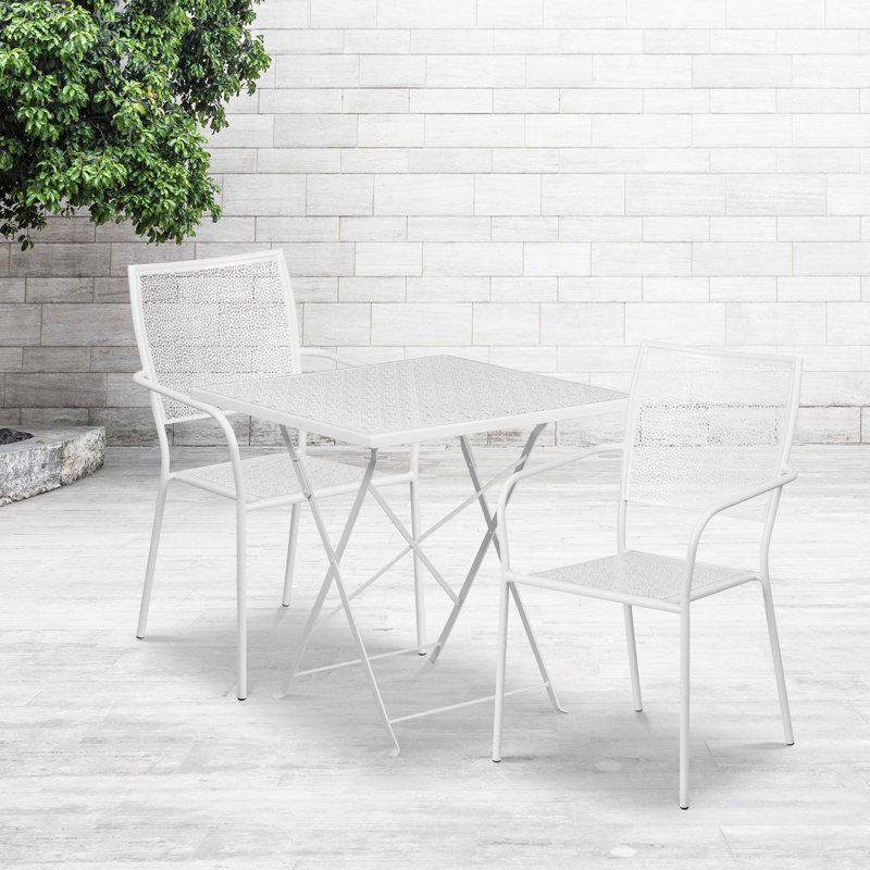 Raiden 28'' Square Indoor-Outdoor Folding Patio Table Set with 2 Square Back Chairs, White