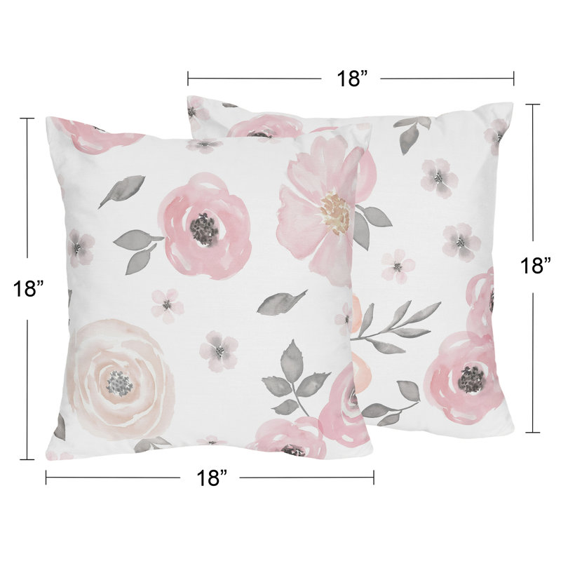 18" White and Pink Watercolor Floral Kids' Pillow Set
