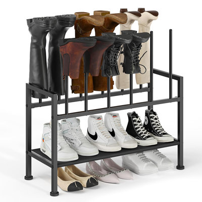 Standing Shoe Racks, 3-Tier Boot Rack, Black Metal Storage Organizer