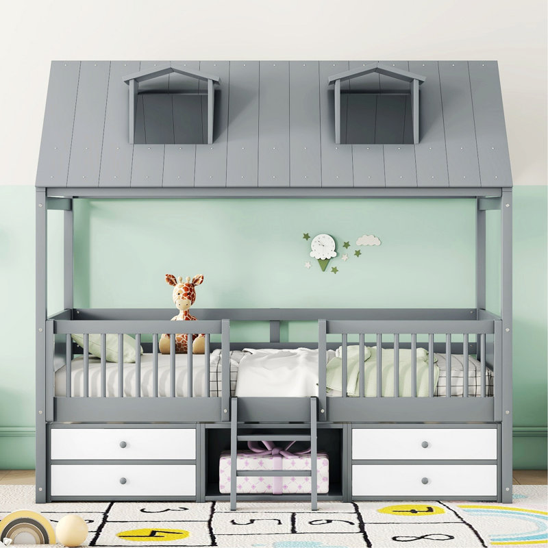 Structure de lit en bois, Gris