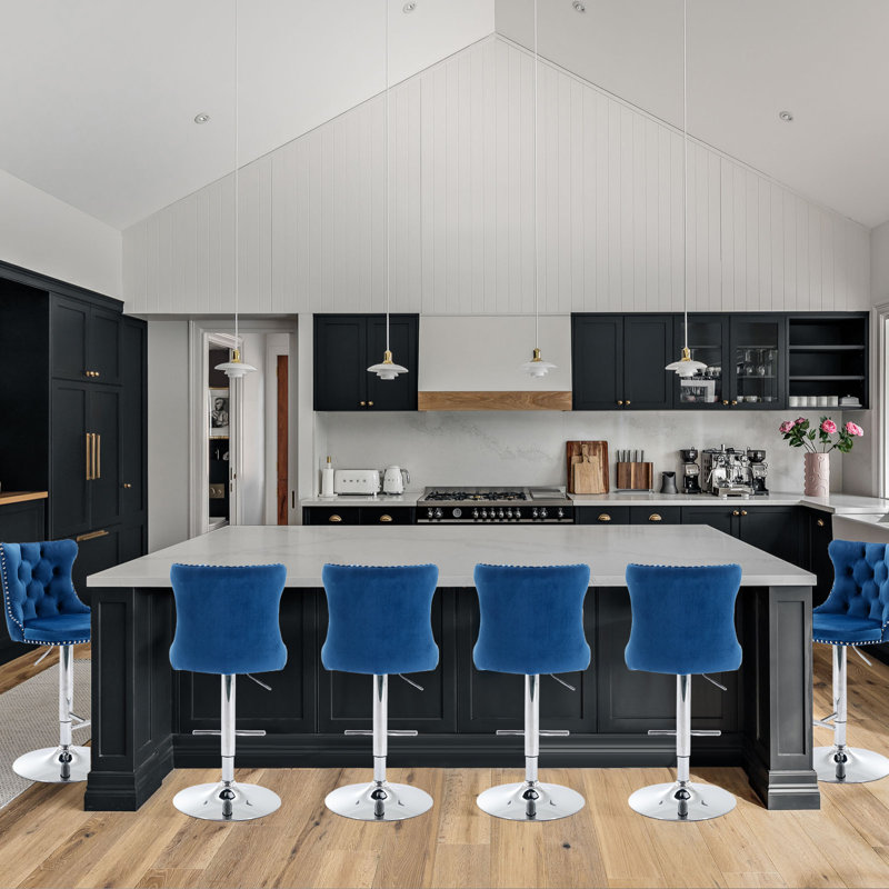 360°Swivel Adjustable Counter Height Bar Stools, 6, Blue, Sliver