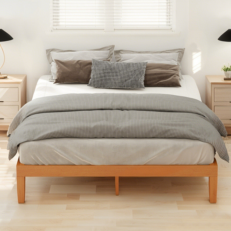 Structure de lit en bois, structure de lit plateforme en bois avec lattes de soutien pour la chambre à coucher