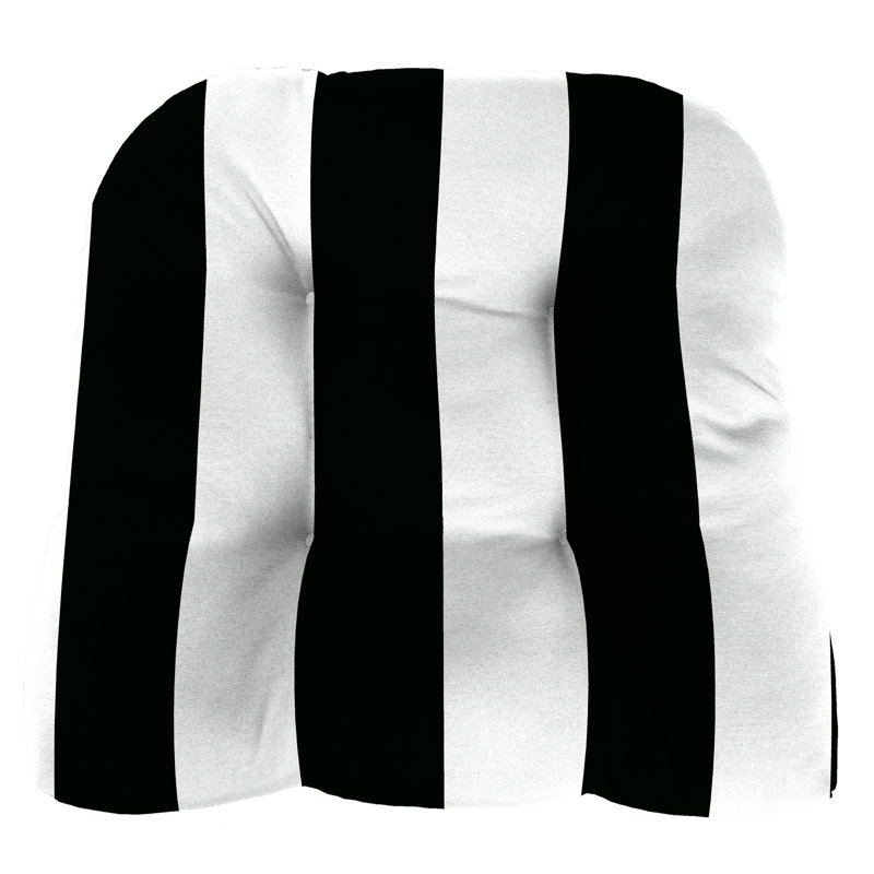 Outdoor Wicker Seat Cushion, Stripped Black Polyester