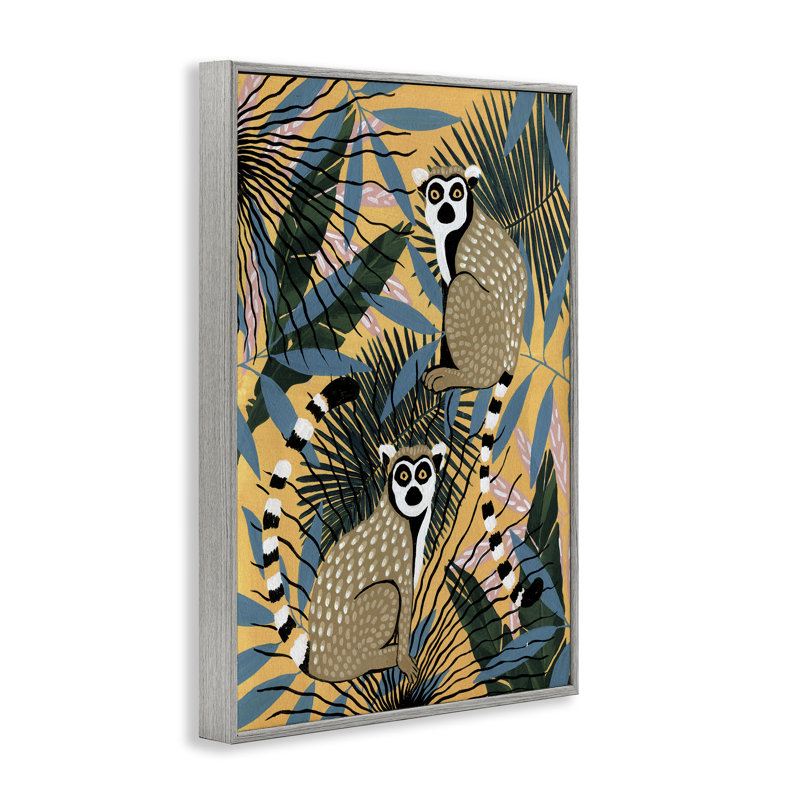 Lémuriens et plantes tropicales, giclée encadrée, design par Yvette St. Amant, Estampe numérique Farmhouse, H 18 po x l 12 po
